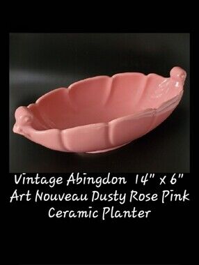 Vntg Abingdon 14" Ceramic Dusty Rose Pink Art Nouveau Planter